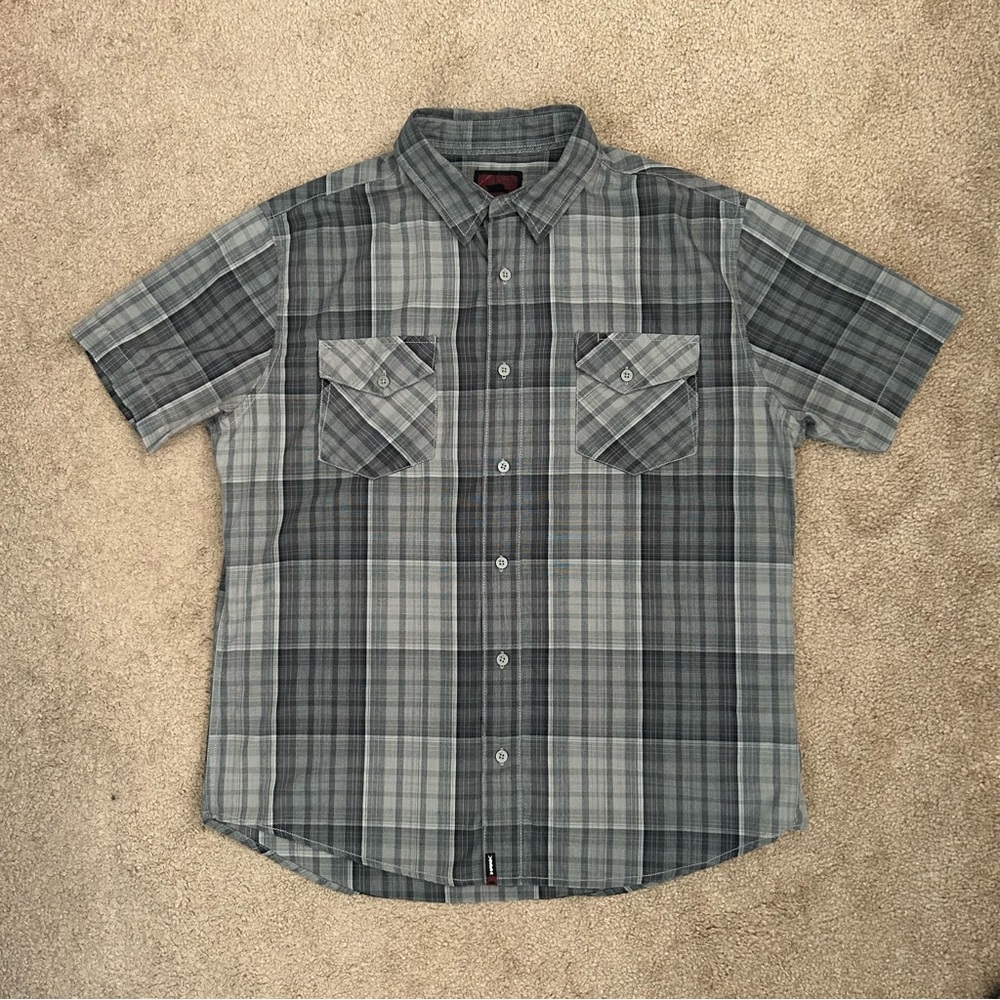 Men’s XL Short Sleeve Grey Plaid Button Up